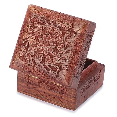Ajuny Wooden Hand Carved Decorative Keepsake Box Jewelry Armoire Treasure Chest Trinket Holder Storage Travel Organiser Perfect Unique Gifts Ideas for Men and Women