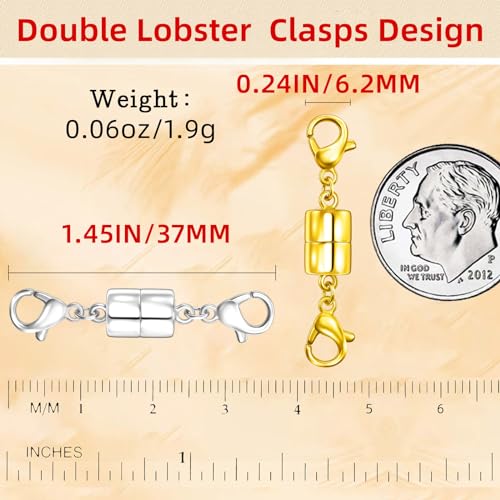Double Lobster Clasp Magnetic Necklace Clasps and Closures 14K Gold and Silver Magnetic Jewelry Clasps Converters for Bracelet Necklaces Extender - color: 12Pcs | 6Gold & 6Silver