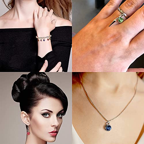 BetterJonny 120 Pieces Crystal Birthstone Charms Beads, 12 Colors Round Crystal Charm with Rings Handmade Jewelry Pendants for Jewelry Necklace Bracelet Earring Making - color: （#A）Silver Round
