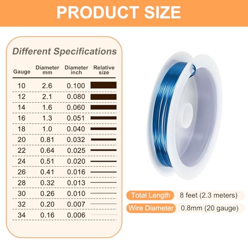 HARFINGTON 8ft Jewelry Wire, 20 Gauge (0.8mm) Brass Craft Soft Metal Tarnish Resistant Copper Beading Wire for Jewelry Making Supplies Crafting, Blue - color: Blue, size: 20 Gauge x 8ft