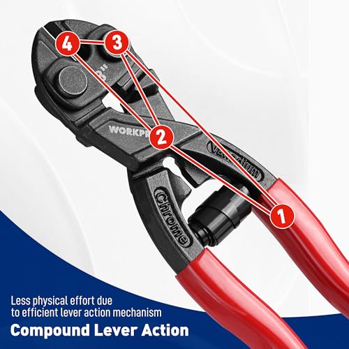 WORKPRO 8-inch Mini Bolt Cutter with Recess and Spring, Compact Bolt Cutters with Comfortable Soft Grip, Security Lock,CR-V Steel Blade for Wire, Cables, Chains, Small Screws