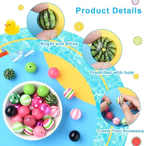 DanLingJewelry 50Pcs 20mm Colorful Summer Acrylic Bubblegum Beads Watermelon Pink Green Acrylic Round Ball Beads for Jewelry Making Craft - color: 50pcs - summer
