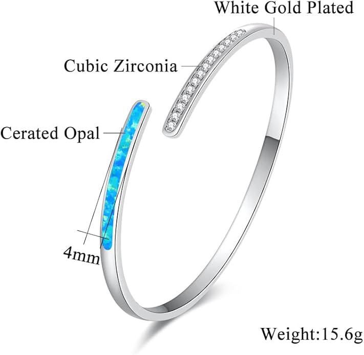 CiNily Womens Cuff Bracelet,Opal Bangle Bracelets Gold Plated Hypoallergenic Ladies Gemstone Open Cuff Bangle Bracelet