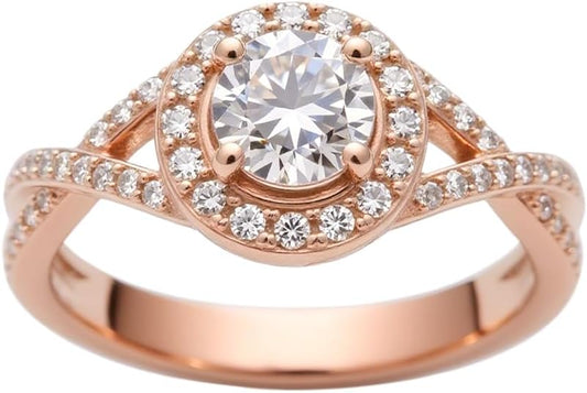 1.22 Carat (ctw) Round-Cut Halo Lab-Grown Sapphire/Lab-Grown Diamond/Moissanite Twisted Wedding Engagement Ring for Women 925 Sterling Silver/10K/14K/18K Real Gold Engagement Rings Jewelry(D Color, VVS Clarity), Size 3-14