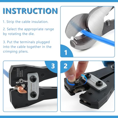 Newdeli Battery Cable Lug Crimper Tool Professional Battery Terminal Crimper 10-1/0 AWG Quick Change Cable Lug Crimping Tool for Battery Cable Ends Lugs - style: Battery Cable Crimper Pro