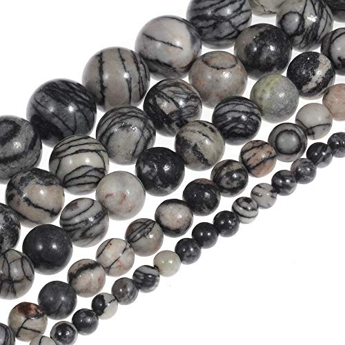 Natural Stone Beads 4mm Black Network Zebra Beads Gemstone Round Loose Beads Crystal Energy Stone Healing Power for Jewelry Making DIY,1 Strand 15" - color: Black Network Zebra, size: 4MM