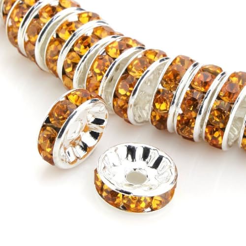 100pcs Adabele Grade A 5mm Crystal Rhinestone Rondelle Loose Beads (Topaz Yellow) Sterling Silver Plated Spacer for DIY Craft Jewelry Making CF1-507 - color: Topaz yellow, size: 5mm (100pcs)