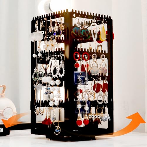 360° Rotating Jewelry Organizer Stand with 5 Layers,Acrylic Earring Holder Organizer Stand,212 Holes and 212 Grooves for Studs,Dangly Earrings,Chains,Bracelets,Necklace - color: 5-Tier,Black