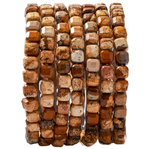 Natural Faceted Brown Picture Jasper Cube Stone Beads 5-5.5mm 60pcs/str Loose Square Semi Gemstone Stone Beads for Making Bracelets Necklace Earrings - color: Brown Picture Jasper