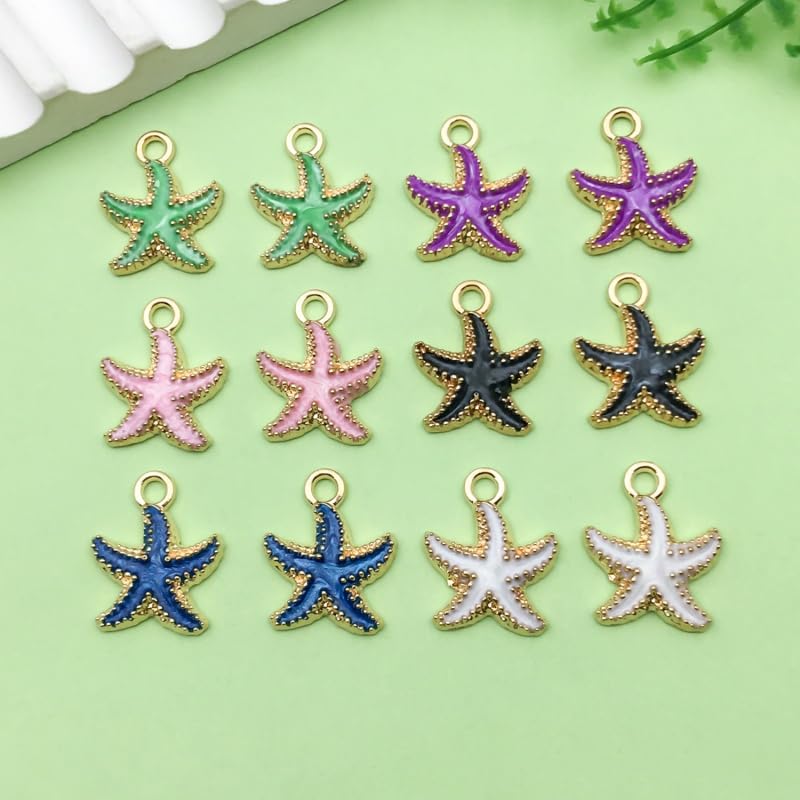 Sailanzi 48pcs Alloy enamel starfish series Pendant Jewelry Making DIY Keychain Earrings Pendant Various Design Charms for Jewelry Making Bracelets Necklace (SN823) - color: SN823