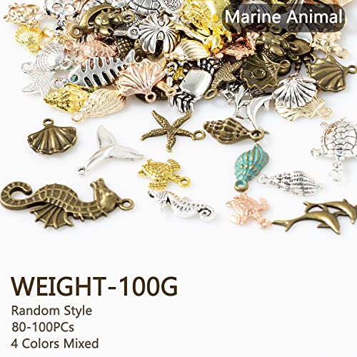 stino 100g Metal Pendant Charms for Jewelry Making, Bulk Silver & Gold Plated Charms for Braclet Necklace Crafts, Animal Plant Flower Pet and so on - color: Sea Life Silver & Gold