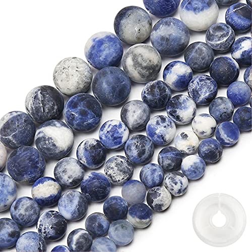 Natural Matte Blue Sodalite Beads, 6MM Round Frosted Unpolished Loose Gemstone Beads for Bracelet Necklace Jewelry Making, Energy Stone Healing Power with Stretch Beading Cord - color: Matte Blue Sodalite, size: 6MM