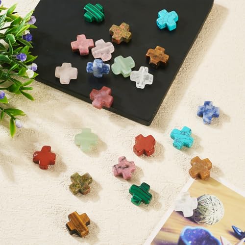 Beadthoven 22pcs Stone Cross Beads Mini Small Crucifix Cross Gemstone Beads 8mm Healing Crystal Jesus Faith Crosses Colorful Easter Spacers for Jewelry Making Necklace Bracelet DIY Crafts Supplies - color: Mix Cross