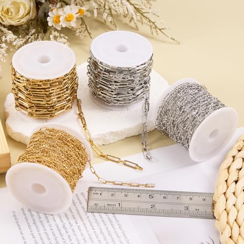 SMYHTGLIF 4 Meters Paperclip Chain Bulk for Jewelry Making Gold Stainless Steel Chain Roll Handmade Jewelry Making Supplies - color: Paperclip Gold