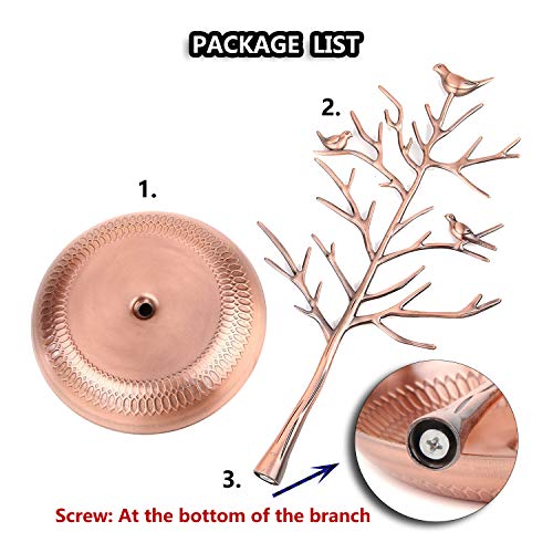 Jewelry Tree Necklace Earring Holder Modern Cute Bird Jewelry Stand for Women Girls Teen Bronze - color: Bronze