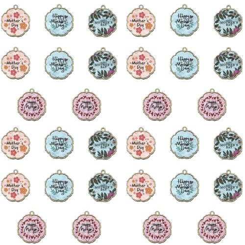 Sailanzi 16pcs Alloy enamel Mother's Day series soft feminine colors Jewelry Making DIY Keychain Earrings Pendant Various Design Charms for Jewelry Making Bracelets Necklace(SN775) - color: SN775