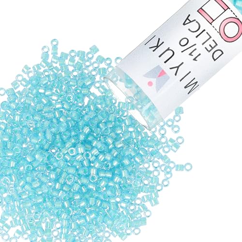 Miyuki Delica Seed Beads – Size 11/0 (1.6 mm), DB1708, Mint Pearl Lined Ocean Blue, 7.2 g, Approx. 1440 Beads, Made in Japan - color: DB1708 - Mint Pearl Lined Ocean Blue