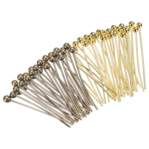 MECCANIXITY 200Pcs Plated Ball Head Pins Jewelry Making 24 Gauge 16mm Wire Head Pins Brass Ball Head Pins End Head Pins for DIY Craft Necklaces Bracelets Earrings, Bronze and Gold - color: Bronze and Gold, size: 16mm