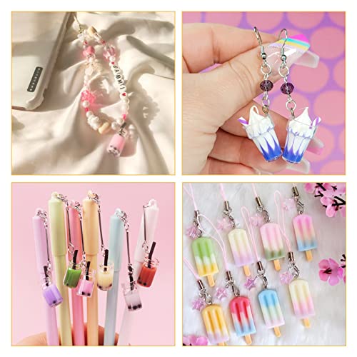 Craftdady Resin Plastic Miniature Food Snack Pendants Charms Ice Drink Juice Pendants Cute Bottle Fruit Keychain Charms Hang Ornament for DIY Craft Earring Bracelet Necklace Jewelry Making - color: Mixed Color Boba Tea & Ice Cream