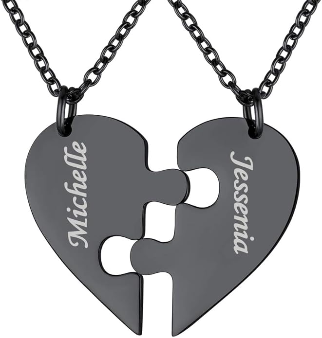FindChic Personalized Matching BFF Necklace for 2/3/4/5/6 Puzzle Name Heart Pendant Stainless Steel Couple Necklace Set Customized Necklaces for Teen Girls