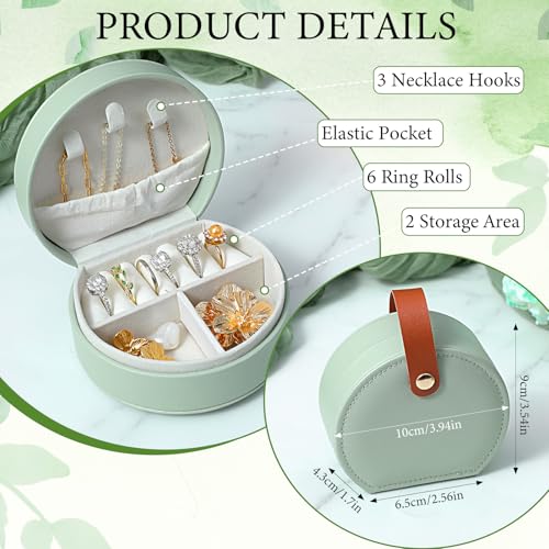 10 Pack Travel Jewelry Case Mini Leather Bridesmaid Jewelry Gift Box Bulk, Half Moon Design, Detachable Handle, Small Earring Storage Organizer for Women Girls Bridesmaid Proposal Gifts (Green)