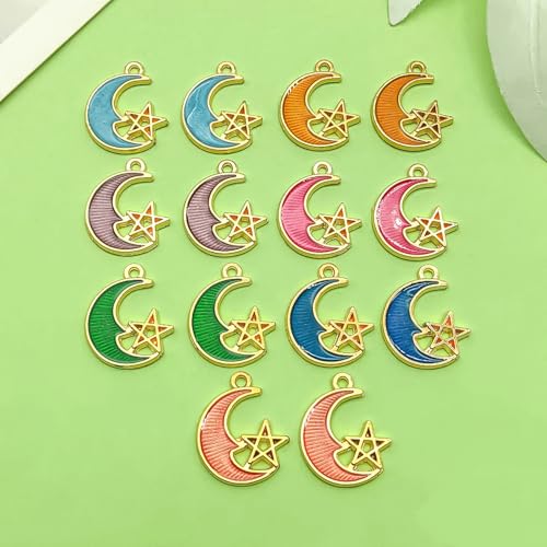 Sailanzi 56pcs Alloy enamel moon and star set Pendant Jewelry Making DIY Keychain Earrings Pendant Various Design Charms for Jewelry Making Bracelets Necklace (SN818) - color: SN818