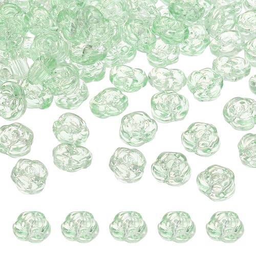 uxcell 50 Pcs Rose Beads, 0.55" Glass Flower Rose Charm Carved Loose Spacer Crystal Craft Beads for DIY Jewelry Making Bracelet Beading Projects Supplies, Green - color: Green
