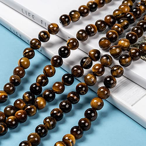 KISSITTY 235pcs 8mm Grade AB Natural Tiger Eye Bead Strands, Natural Gemstone Crystal Beads Round Smooth Chakra Beads Energy Healing Crystals Gemstones for DIY Jewelry Bracelets Necklaces Making - color: Grade AB Natural Tiger Eye