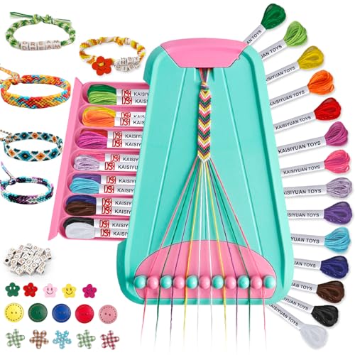 Friendship Bracelet Making Kit for Girls Ages 8-12, Kids Jewelry Making Kit with 28 Pre-Cut Threads and Letter Beads, Arts and Crafts for Kids, Birthday Easter Gifts for 6 7 8 9 10 11 12 Year Old - color: LightBlue/Pink