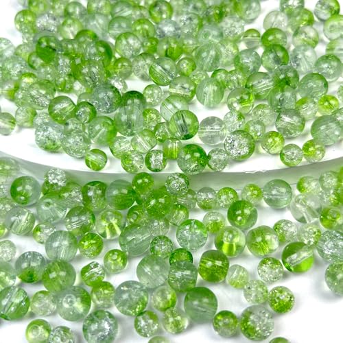 300pcs Crackle Glass Beads, 6mm and 8mm Green Crystal Glass Beads Round Loose Spacer Bulk Beads for St. Patrick's Day DIY Craft Earring Necklace Bracelet Jewelry - color: Green