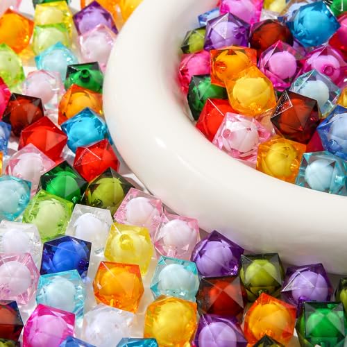 16mm Color Acrylic Beads 100pcs Cute Candy Colors Spacer Beads Loose Beads for DIY Crafting Necklace Bracelet Jewelry Making Keychain (Blue&Purple&Pink) - color: blue&purple&pink