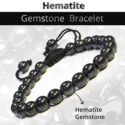 ANAYA AGATE Energy Protection Crystal Handmade Adjustable Bead Bracelet Perfect for Men, Women’s Christmas Gift - Gemstone Healing Stretch Bracelet Pulsera Para Hombre Mujer Stocking Stuffer - color: Hematite