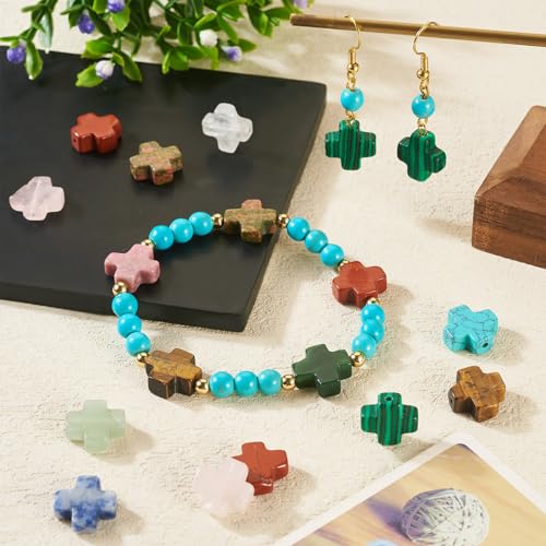Beadthoven 22pcs Stone Cross Beads Mini Small Crucifix Cross Gemstone Beads 8mm Healing Crystal Jesus Faith Crosses Colorful Easter Spacers for Jewelry Making Necklace Bracelet DIY Crafts Supplies - color: Mix Cross