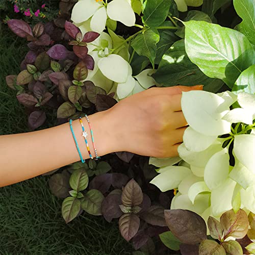 KELITCH Adjustable turquoise bead bracelet single color knitting friendship bracelet fashion jewelry daily wear gift (28 color selection) - color: Blue 04R