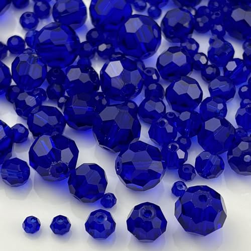 480pcs Crystal Glass Beads 3mm 4mm 6mm 8mm 10mm Round Faceted Glass Spacer Beads for Bracelets Necklace Earring DIY Jewelry Making Craft(Deep Blue) - color: Deep Blue