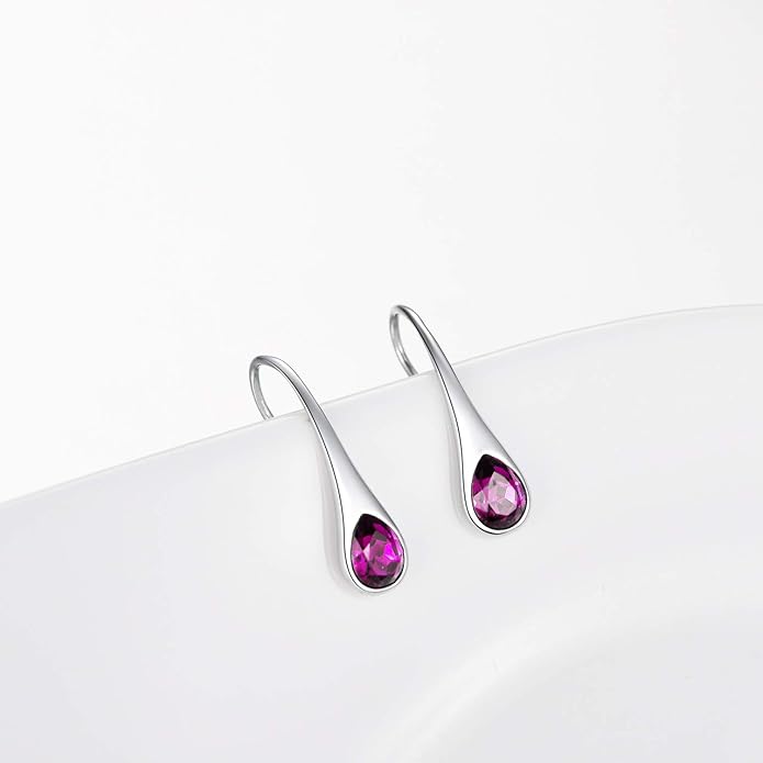 925 Sterling Silver Small Pear-Shaped Modern Style Hook Earrings with Crystals from Austria