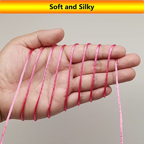 2 mm 330 Feet Satin Nylon Cord String for Jewelry Making Bracelet Necklaces Beading Thread Rattail Macrame Kumihimo Chinese Knot Craft - size: Pink
