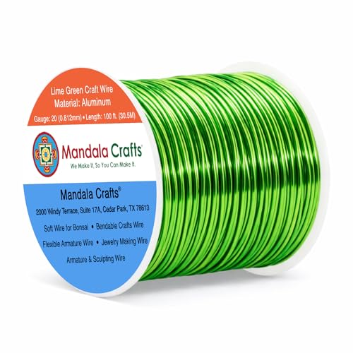 Mandala Crafts 20 Gauge Anodized Aluminum Craft Wire for Jewelry Making - 100 FT Colored Flexible Lime Green Wire - Bendable for Bonsai Armature Crafting Sculpting - color: Lime Green, size: 20 Gauge