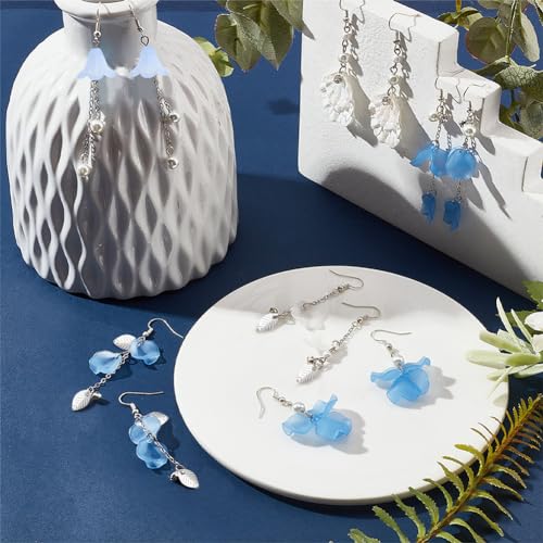 SUNNYCLUE 1 Box DIY 10 Pairs Flower Charms Floral 3D Charms Earring Making Kit Acrylic Flower Dangle Earrings Aqua Blue Calla Lily Charms for Jewelry Making Starters Beginners Adult Women Instruction - color: Diy 10 Pairs White Blue Petals Earrings