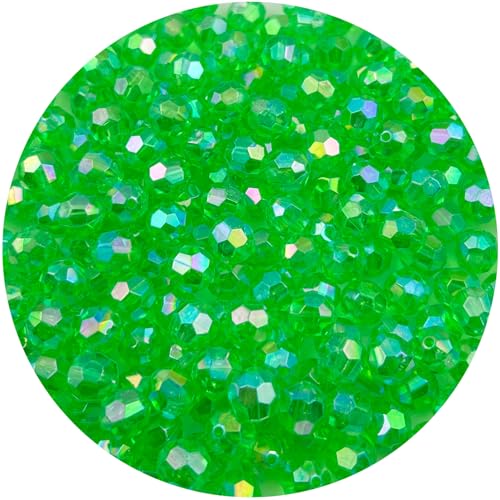 1000 Pcs 6MM Round Faceted Acrylic Beads AB Color Transparent Crystal Acrylic Beads Round Bicone Beads for Jewelry Making, Bracelets Necklaces Earrings Wind (124- Green AB) - color: 124- green AB, size: 6MM