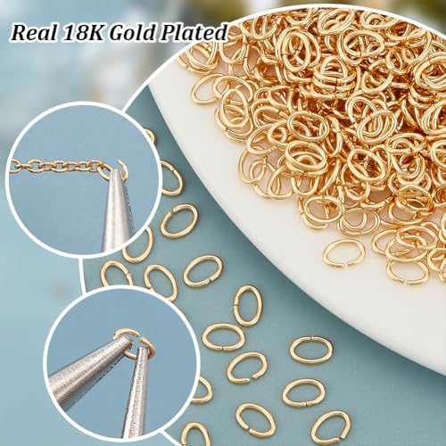 UNICRAFTALE 500Pcs 18K Gold Plated Oval Jump Rings 304 Stainless Steel 6mm Long Golden Rings for Jewelry Making DIY Craft Earring Bracelet Pendant Choker - size: 4mm