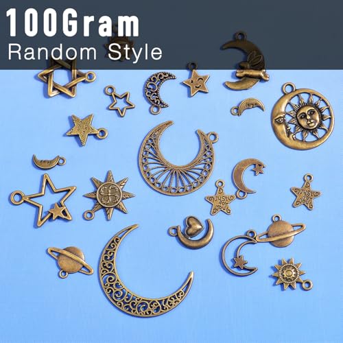 stino 100 Gram Metal Charms for Jewelry Making, Silver & Gold Plated, Bulk Pack for Bracelets, Necklaces, Crafts - color: Celestial Bronze