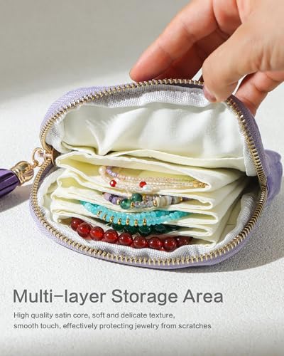 Travel Jewelry Case, Small Velvet Jewelry Bag with Zipper, 5-Layer Anti-Scratch Pouch for Bracelets Necklaces Earrings, Tangle-Free Jewelry Storage, Gift for Her Chenille Velvet Yellow - color: Yellow