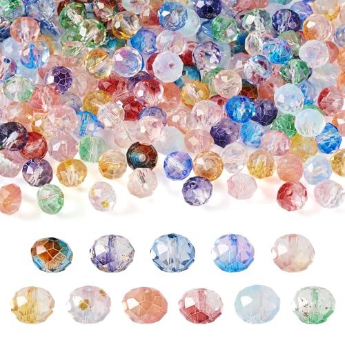 Beadthoven 220Pcs 8mm Rondelle Glass Beads Faceted Rondelle Crystal Beads with Gold Foil Glittery Bling Gem Beads Faceted Briolette Shape Spacers for Bracelet Necklace Jewelry Craft Making Supplies - color: Rondelle Gold Foil, size: 8mm