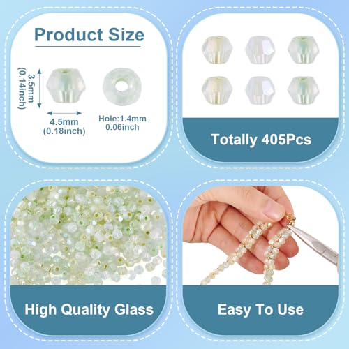 Beadthoven 405Pcs 4mm Bicone Glass Beads Green Crystal Glass Seed Beads Rainbow Plated Transparent Small Mini Pony Loose Spacers for Bracelets Jewelry Making Necklace DIY Crafts Supplies - color: Green