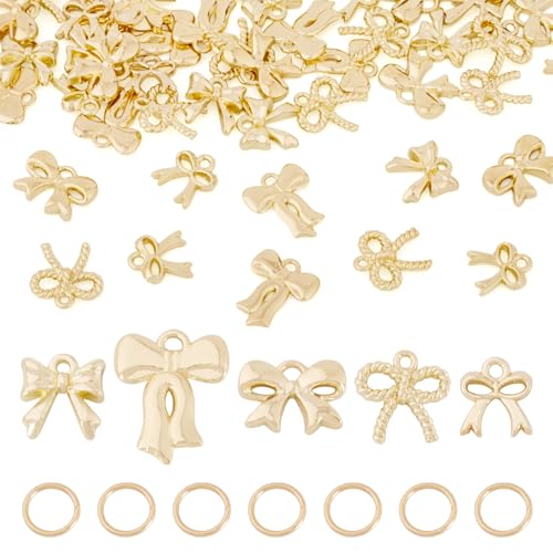 FASHEWELRY Golden Bow Connector Charms Bulk, Christmas Bowknot Link Charms, Infinity Links Geometric Hollow Bezel Pendants for Earring Bracelet Necklace Keychains Jewelry Making - color: Golden, 5 Styles