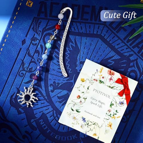 Vintage Sunshing Pendant Metal Hook Bookmark with Natural Crystal Stones and Glass Bead Chain–Elegant Bookmarks for Women,Men,Book Lovers,Girls and Teachers(Chakela) - style: Chakela