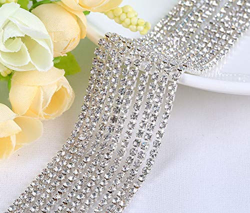 11 Yards 2mm Silver Crystal Rhinestone Close Chain Single Row Trimming Claw Chain Jewelry Crafts DIY (Silver) - color: silver