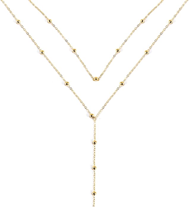 Necklace for Women, Dainty Long 14K Gold Y-Shaped Necklace Jewelry Trendy Beaded Layered Chain Drop Necklaces Jewelry Women Gifts