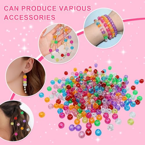 Amaney 1000 Pieces 6x9mm Mixed Colors Glitter Transparent Mix Plastic Pony Beads - color: 1000Glitter